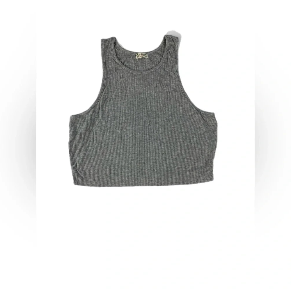 Free People High Neck Ribbed Crop Top Tank Top Heather Gray NWT XL - Picture 3 of 10